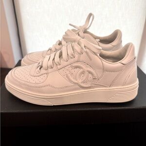 Chanel white leather sneakers